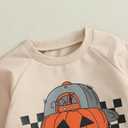 Toddler Baby Boy Halloween Outfit Pumpkin Ghost Print Crew Neck Sweatshirt Long Sleeve Fall Winter Pullover Tops (Beige)