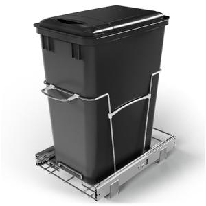 Pull Out Trash Can with Lid for Kitchen Cabinets, 35 Qt Under Sink Garbage Bin with Soft-Close Full Extension Slides, Hidden Kitchen Waste Recycling Bin, 11" Wide, Black