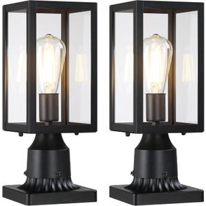 Outdoor Post Lights with Pier Mount Base, 2-Pack Modern Lamp Post Light Fixture Waterproof Pole Lights Outdoor Column Lights Exterior Post Lantern with Clear Glass for Garden Patio