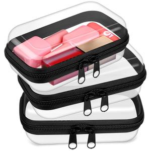 Hoolerry 3 Pcs Clear Hard Zipper Case Hard Plastic Zipper Pouch Makeup Bag Portable Travel Organizer for Cosmetics, Office Supplies, Documents & Toiletries(Black,Xs)