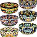 Ceramic Cereal Bowls Set of 6, 28 oz Bohemian Soup Bowl, Colorful Bowls Set for Kitchen, Dessert Bowls for Salad, Pasta, Oatmeal, Ramen, Oatmeal, Fruit, Dishwasher & Microwave Safe