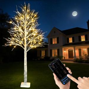 Smart 6FT Lighted Birch Tree with WW LED Lights for Christmas Decor, APP & Button Control, Music-Sync, Smart Timer, Multi-Tree Group Control, Indoor & Outdoor Decoration for Room Yard Patio Wedding