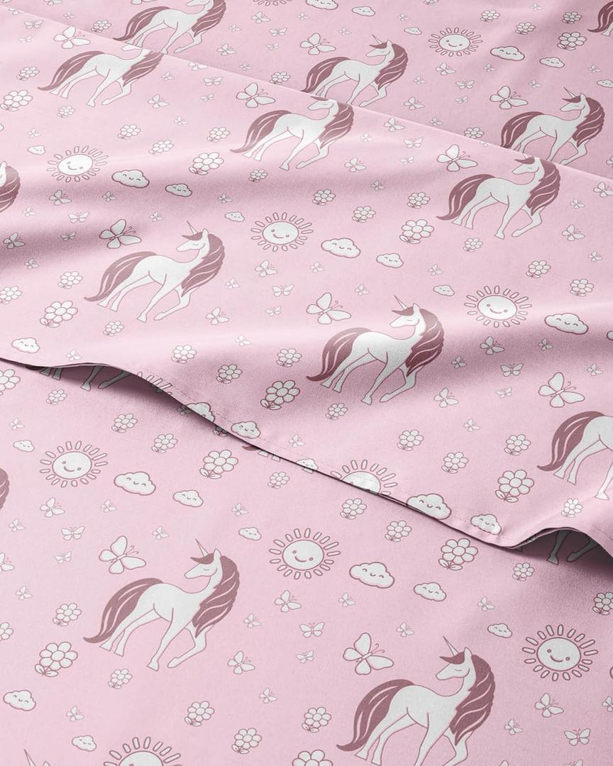 Kids Twin Size Pink Unicorn Bed Sheets - 3 Piece Kids Unicorn Microfiber Sheet Set - Butterfly Theme Bedding - Soft, Breathable & Machine Washable - Pink Bed Set for Boys, Girls, Teens and Toddlers