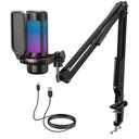 TONOR Gaming Microphone Set with Boom Arm, Vocal Condenser Microphone for PC with Stand, USB Mic with controllable RGB Light, One Tap Mute, Volume Control, for Discord, Twitch Streaming, TC310+