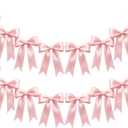 2 Strings of 16PCS Pink Bow Garlands Banner Decoration,Pre-Strung Satin Ribbon Ornaments for Birthday,Bachelorette Party,Bridal Shower, Wedding,Engagement,Baby Shower, Graduation Deco,Anniversary