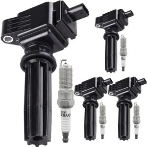 UF670 Ignition Coil Pack 31316353 and Iridium Spark Plugs Set Of 4 Fit For Ford Focus Fusion Explorer Edge Escape Mustang EcoSport Taurus 2012-2020&Land Rover 2012-2017&Lincoln 2013-2020 2.0L 2.3L L4