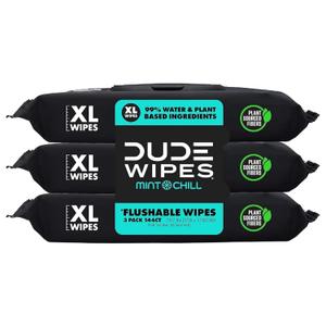 DUDE Wipes - Flushable Wipes - 3 Pack, 144 Wipes - Mint Chill Extra-Large Adult Wet Wipes - Vitamin-E, Aloe, Eucalyptus & Tea Tree Oils - Septic and Sewer Safe DUDE Wipes - Flushable Wipes - 3 Pack, 144 Wipes - Mint Chill Extra-Large Adult Wet Wipes - Vitamin-E, Aloe, Eucalyptus & Tea Tree Oils - Septic and Sewer Safe