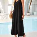 MEROKEETY Women's Summer Boho Maxi Dress 2026 Ruched Beach Vacation Sundresses Sleeveless Loose Tank Dress (Black, L)