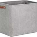 DULLEMELO Large Collapsible Storage Basket/Bin with Sturdy Leather Handles, Fabric Organizer Bin for Storage Clothes, Toys, Books, Office, Bedroom, Closet, Nursery & Laundry (Gray)