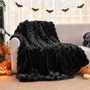 Cozy Bliss Bubble Faux Fur Throw Blanket for Couch, Black, 50"x60"