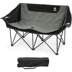 Camping Chair, Oversized Loveseat Double 2 Person Outdoor Chair with Arms, Cup Holder and Carry Bag, Heavy-Duty Collapsible Chair for Outside,Black/Gray