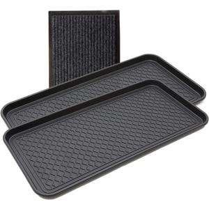 2 Pack Multi-Purpose 30x15 Tray with a Bonus Doormat for Boots, Shoes, Plants, Pet Food, Pet Cage, Litter Box. Decorative Large Boot Tray with Lip/Sides for Indoor/Outdoor Entryway