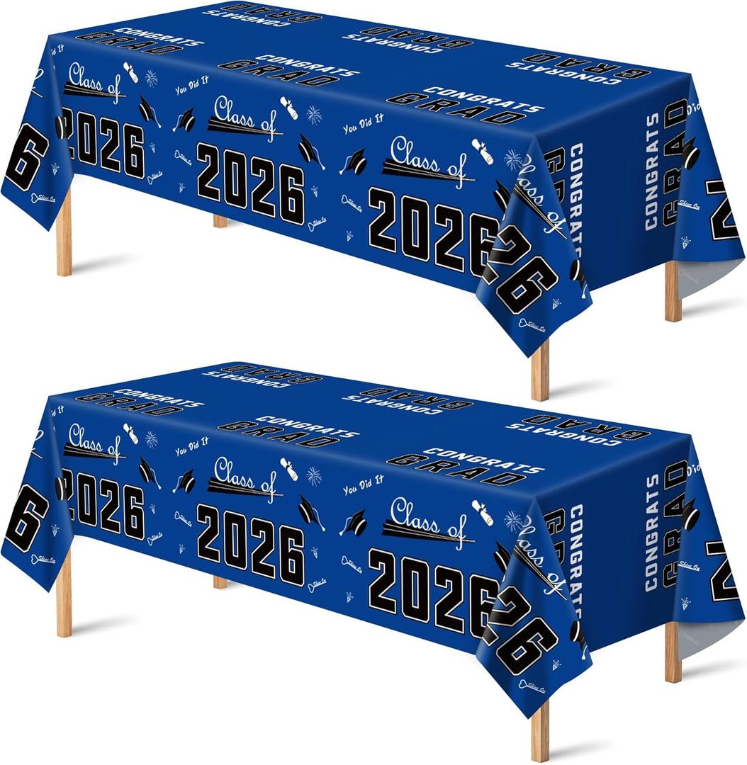 2 x OHOME Graduation Decorations 2026 2027- % Disposable Plastic Blue Tablecloth for Class of 2026 Decorations Party Favors Supplies Banner,54" X 108",2Pack
