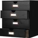 Wooden Storage Box Rustic Desktop Organizer with 4 Drawers Office Desk Accessories Shelf Large Craft Storage Containers Apothecary Cabinet and Chest Jewelry Holder for women(BLACK)