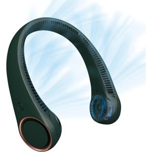 CIVPOWER Neck Fan: Portable Personal Neck Cooling Rechargeable Bladeless Fan - Hands Free 3 Speed 4000 mAh Battery USB Operated Wearable Headphone Design - for Men Women Outdoor Indoor (Dark Green)