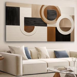 Tarfupth Brown Abstract Wall Art for Living Room Large Black Boho Geometric Modern Minimalist Canvas Prints Artwork for Bedroom Office Kitchen Ready to Hang 24x48 Inch