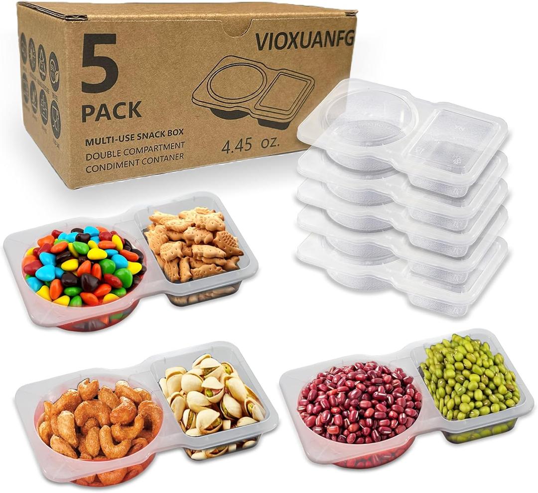 VIOXUANFG 5 Set Reusable Snack Containers with Lids, BPA-Free Leakproof Portion Control Containers for Adults & Kids, Divided Mini Food Storage for Lunch, Salad Dressing, Condiments