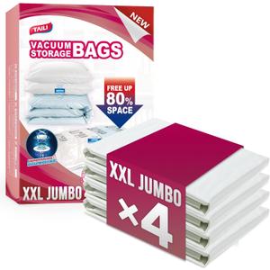 TAILI 4 Pack Vacuum Storage Bags for Comforter and Blankets, XXL Jumbo Vacuum Seal Bags for Bedding (47x39 Inch), Huge Space for Toy, Bedding, Pillows, Save More Closet Space (Cream)