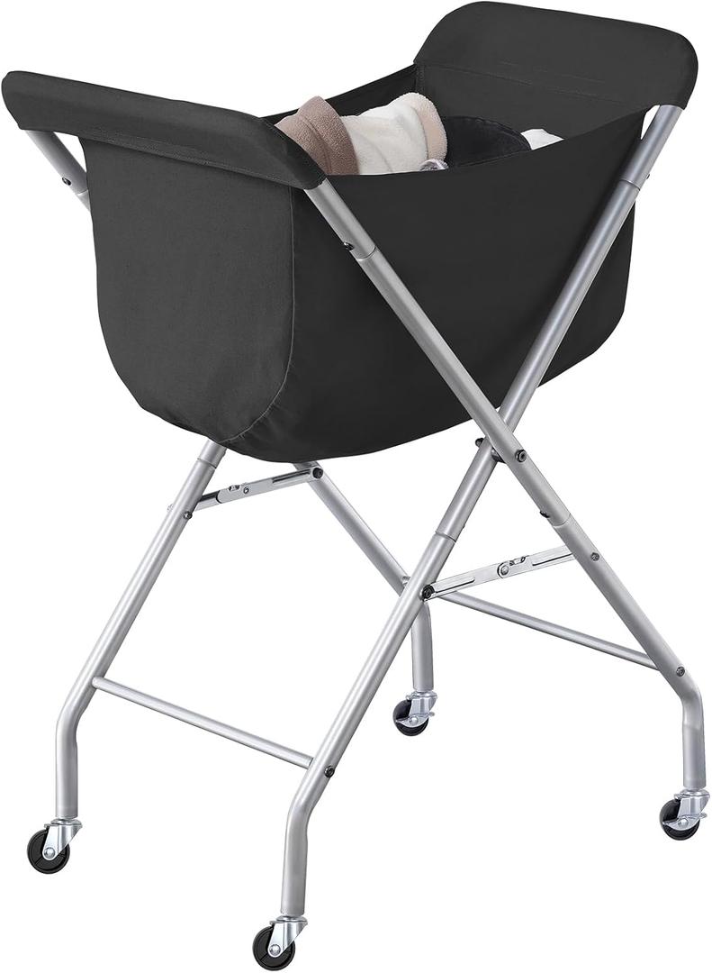 ELYKEN Laundry Basket with Wheels, Collapsible Laundry Hamper, Black | Removable Liner Bag, Foldable Design, Sturdy Metal Frame, 4 Casters, 32”H Laundry Cart for Bedroom, Bathroom & Laundry Room