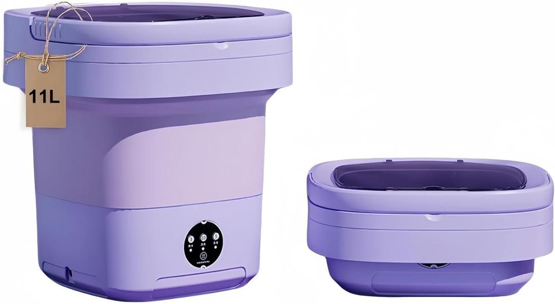 Portable washing machine,Mini Washer,11L upgraded large capacity foldable Washer.Deep cleaning of underwear, baby clothes and other small clothes.Suitable for apartments, dormitories, hotels (Purple)