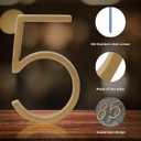 2 x Floating House Number Modern House Numbers 5 inch, Deamos Zinc Alloy Home Address Number for House with Reflective Finish Brass Floating Mount or Flush Mount [Number 5] (Gold)