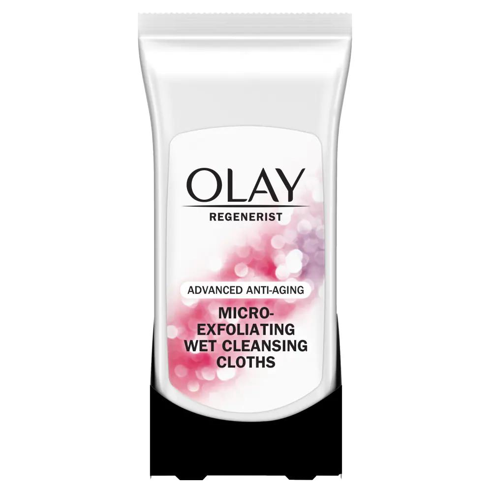 Olay Makeup Remover Wipes, Regenerist MicroExfoliating Wet Cleansing Cloths, Facial Cleanser for Women Exfoliates, Refreshes, Smooths Texture, Travel Approved, 30 ct