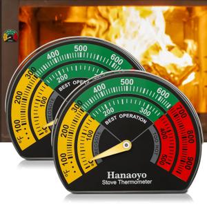 Hanaoyo Wood Stove Thermometer with Large Dial, Magnetic Stove Pipe Thermometer for Wood, Gas, and Pellet Stoves (2 Pieces) (Multicolored)