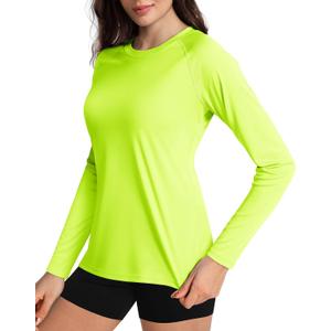 Boladeci Women's Sun Shirts UPF 50+ UV Protection Rash Guard Long Sleeve Swim Shirts Quick Dry Lightweight Workout Tops (Large, 01 Fluorescent Green)
