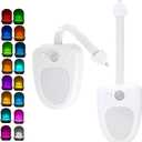 2-Pack Motion Sensor Toilet Night Light, 16-Color Changing LED Bowl Light with Flexible Arm, Waterproof Bathroom Lamp for Night Use Hangable Stickable Wall Lamp Decor