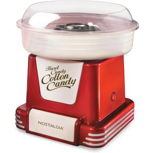 Nostalgia Cotton Candy Machine - Retro Cotton Candy Machine for Kids with 2 Reusable Cones, 1 Sugar Scoop, and 1 Extractor Head  Red