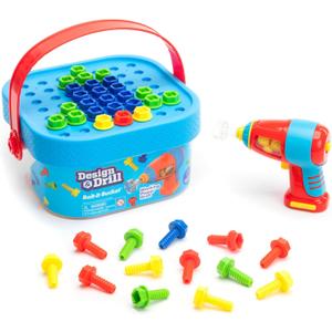 Educational Insights Design & Drill Bolt-It Tub - Construction Toys & Toddler Tools, Kids Tool Set with Real Electric Drill Toy, Take Apart STEM Set, Building Kits and Gifts for Ages 3+
