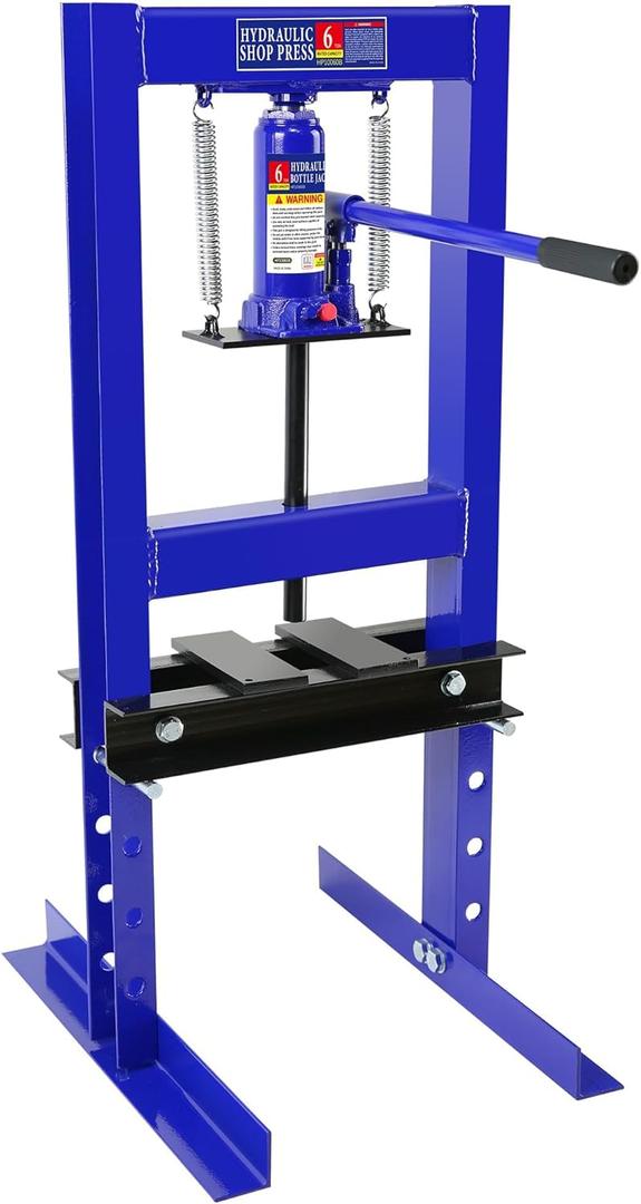 6T Hydraulic Shop Press, Heavy-Duty Adjustable h-Frame Garage Floor Shop Bearing Press with Stamping Plates to Straighten Bend or Press Parts, for Straightening/Automotive Repair/Garage Use