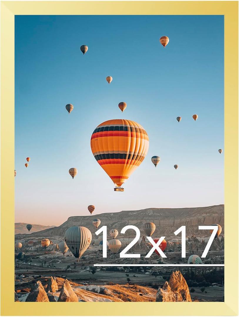 12x17 Picture Frame Gold for Wall Hanging, Wall Mounting Horizontally or Vertically, 12 x 17 Wall Gallery Poster Photo Frame with Shatter Resistant Plexiglass, Gold
