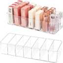 2 Pack Clear Acrylic Makeup Organizers, 7-Section Bathroom Organizer for Drawer, Cosmetic Display Cases, Blushes Highlighters Eyeshadow Powder Makeup Organizer Holder Storage