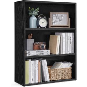 VASAGLE Custos Collection - Bookshelf, 3-Tier Bookcase, Book Shelf, Open Storage Shelf, 9.4 x 23.6 x 32 Inches, for Living Room, Home Office, Dinning Room, Ebony Black ULBC163T56