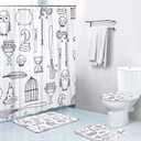 LOKMU 4 Pcs Shower Curtain Sets with Non-Slip Rugs, Toilet Lid Cover and Bath Mat,Witch Birdcage Magic Books Owl Wand Broom Waterproof Shower Curtain with 12 Hooks, Bathroom Decor Sets, 72" x 72"