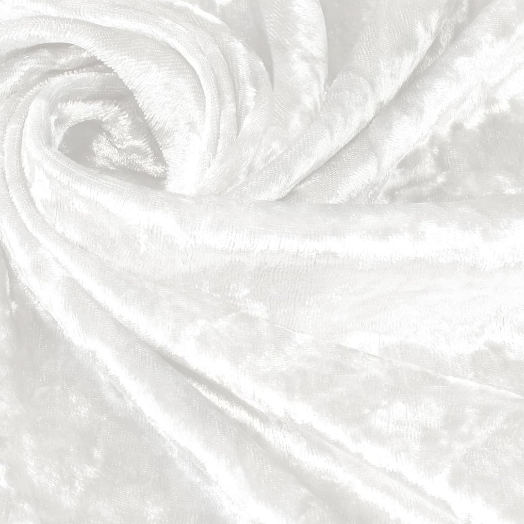 White Stretch Crushed Velvet Fabric, 5 Yard 63" Wide Soft Fabric Luxurious Material Versatile Stretch for Sewing, Apparel, Upholstery, Curtains, Decoration