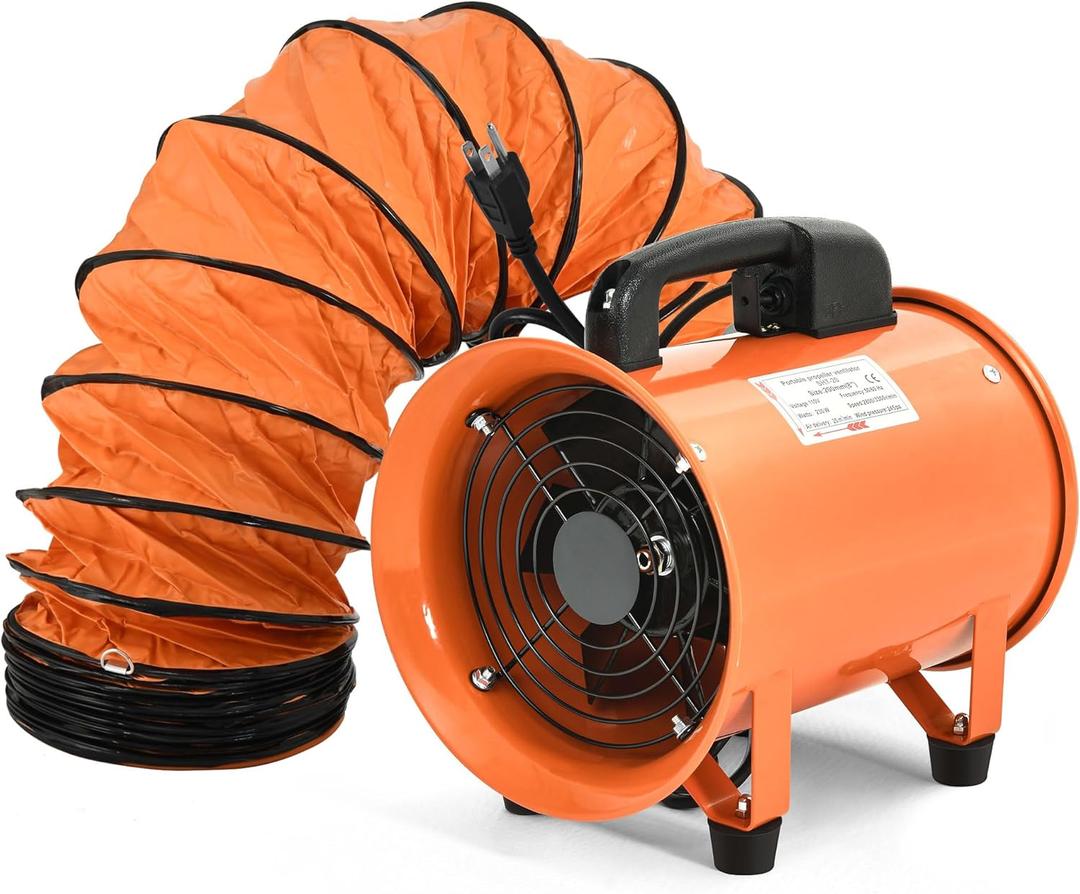 DWVO 8 Inch Utility Blower Exhaust Fan, Extractor Fans High Velocity, Portable Ventilation Fan with 16FT (5M) Ventilator Duct Hose for Industrial Use, Paint Booths, and Workshops