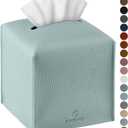 Tissue Box Cover, Jeethemy Square PU Leather Tissue Box Holder, Modern Tissue Case Facial Paper Organizer Dispenser5X5X5'',Single Sky Blue