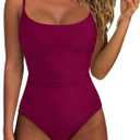 SUUKSESS Women One Piece Tummy Control Swimsuit Crisscross Backless Bathing Suit (Medium, Wine Red)