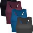 Geyoga 4 Pieces Basic Workout Crop Tank Tops Sleeveless Racerback Sport Tank Top for Women Yoga Running (Black)