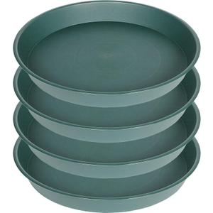 4 Pack of 16 inch Plant Saucer (13.5" Base), Heavy Duty Plastic Plant Tray for Pots, Flower Water Trays for Indoors, Bird Bath Bowls, Plant Drip Saucers for Planter 14"/15"/16" (Green)