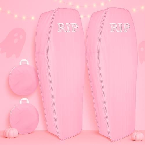 Liliful 2 Pcs Halloween Cemetery Pop up Coffin with Lid, 60 Inch Collapsible Scary Fake Fabric Coffin Prop Life Size, for Graveyard, Halloween Decoration, Lawn, Party (Pink,Lifelike) : Patio, Lawn & Garden