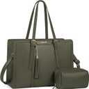LOVEVOOK Laptop Bag for Women - 15.6 inch Lightweight PU Laptop Tote, Large Capacity Computer Bag with Clutch Purse for Business, Work, Travel, School, Casual (Olive Green, 15.6 Inch)