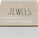 Rae Dunn White Jewelry Box with Natural Wood Lid - Wooden Jewelry Organizer Case for Earring, Necklace, Ring, Watch, Keepsake, Small Accessories - Bedroom Decor and Vanity Storage Organizers "Jewels" (White "Jewels")
