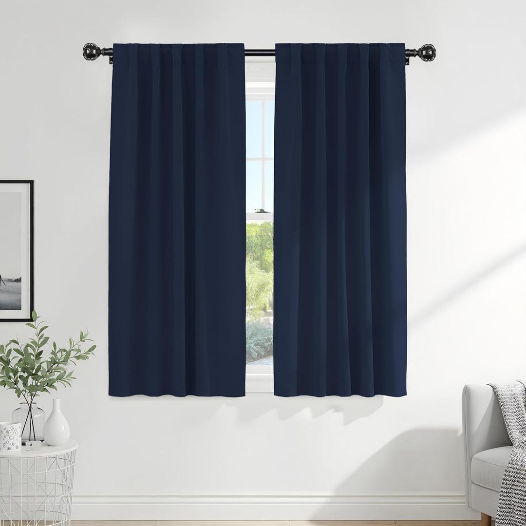 PONY DANCE Navy Curtains for Bedroom - Kids' Room Blackout Drapes Thermal Insulated Window Covering Room Darkening Privacy Protect, 42 x 63 Inches, Navy Blue, 2 PCs