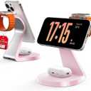 3 in 1 Charging Station for Apple Devices, Mag-Safe Charger Stand Fast Charging, Wireless Charger for iPhone 16/15/14/13/12 Series, & AirPods, & iWatch (USB-C Charger Included) (Pink)