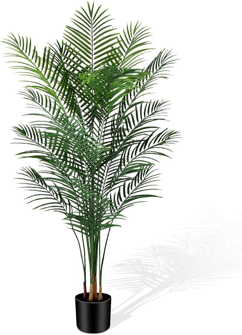 Artificial Palm Tree Outdoor 6ft, Large Fake Tropical Areca Palm Tree with 18 Trunks, Tall Faux Floor Plants for Indoor Outdoor-Living Rooms, Offices, Bedroom Home Decor