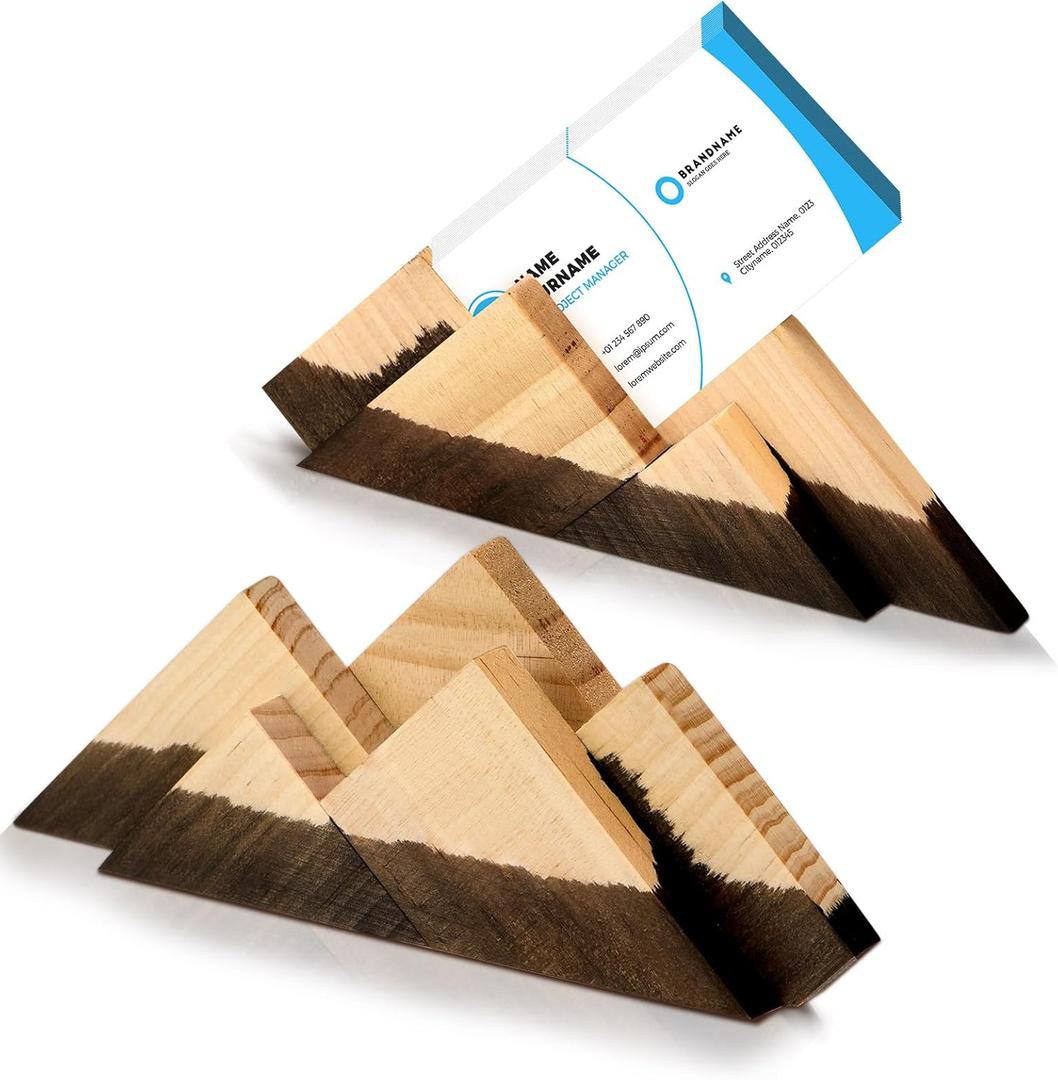 2 Pcs Mountain Range Business Card Holders Christmas Wooden Cool Business Cards Holder Desk Snow Capped Display Stand Organizer for Home Office Desktop Christmas Gift(Wood Color)
