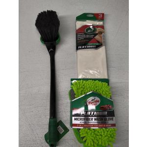 Turtle Wax Car Wash Set Of 3, Long Handle Brush, Microfiber Wash Glove